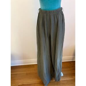 Olive Green Side Slit Wide Leg Tie Hem Pants Boho Coastal tall girl friendly
